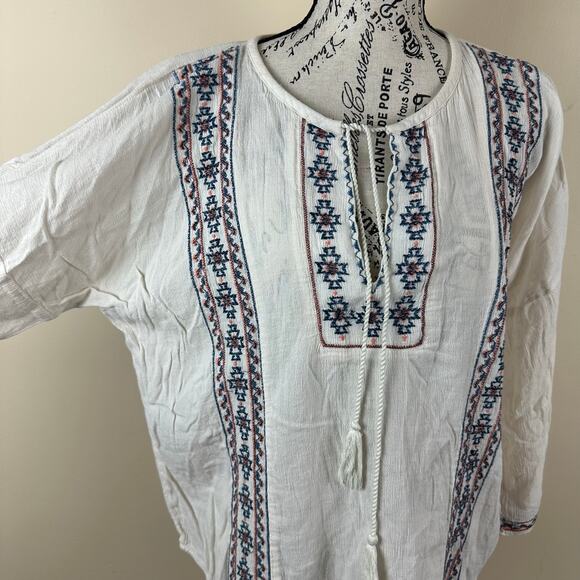 Lucky Brand Oversized Gauze Tunic Top SIzeXS Boho Embroidered Cottagecore Resort - Picture 3 of 11